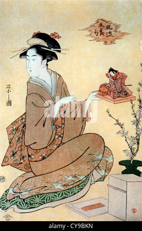 Sitzende japanerin, das Puppe-Festival, Chobunsai Eishi, Woodblock Druck, um 1795 Stockfoto