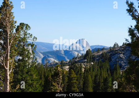 Tioga Pass aus Mono-Becken zum Yosemite, Route 120 - Olmstead Punkt. Der Blick auf den Half Dome. Stockfoto