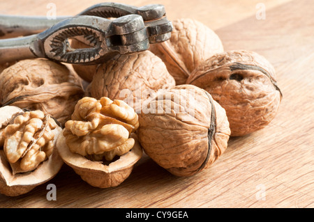 Walnüsse und Nussknacker Stockfoto