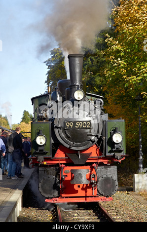 Harzer Schmalspurbahnen Erbe Dampfzug stehen an Drei Annen Hohne Bahnhof mit dem Zug für die Brocken. Stockfoto