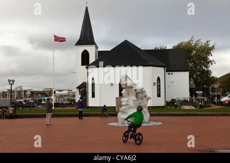 Die norwegische Kirche in der Cardiff Bay Area der Stadt Cardiff, Wales, ist eine historische Kirchengebäude und früher ein Ort o Stockfoto