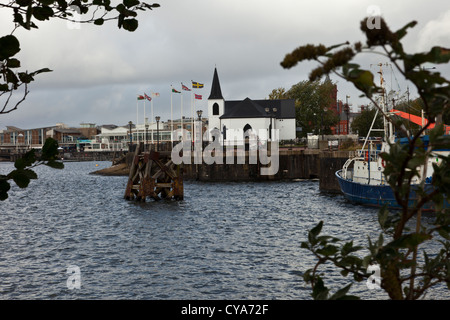 Die norwegische Kirche in der Cardiff Bay Area der Stadt Cardiff, Wales, ist eine historische Kirchengebäude und früher ein Ort o Stockfoto