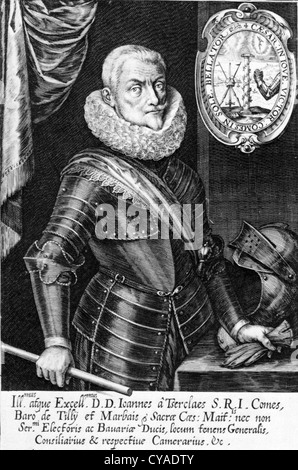 JOHANN TSERCLAES Graf von TILLY (1559-1632) befehligte Armee der katholischen Liga im Dreißigjährigen Krieg Stockfoto