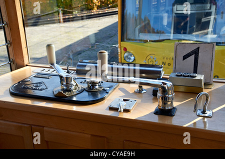 Erbe-Straßenbahnwagen in Nordhausen, Sachsen-Anhalt - Harz-Region Deutschlands Stockfoto