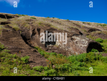 Unvollendeten Moais In Rano Raraku, Osterinsel, Chile Stockfoto