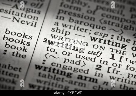 Nahaufnahme der Wortdefinition im Wörterbuch: Schreiben Stockfoto