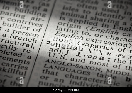 Nahaufnahme der Wortdefinition im Wörterbuch: 'Englisch' Stockfoto