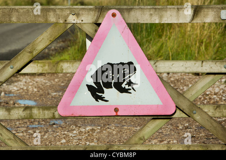 Kröte Warnschild auf einer Landstraße, Slaidburn UK Stockfoto