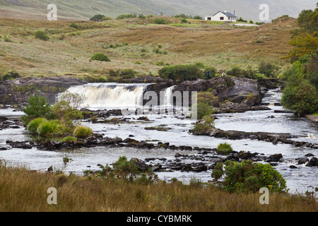 Assleagh fällt auf den River Erriff in Connemara, County Mayo, Irland, Stockfoto