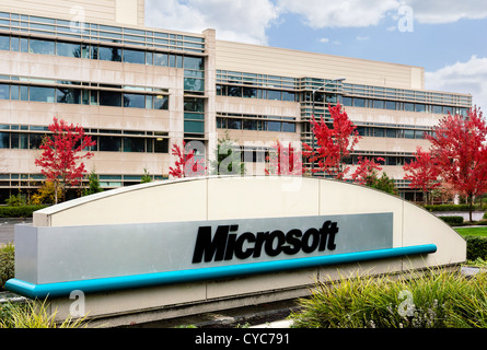 Melden Sie sich am Eingang zum Microsoft Head Office Campus in Redmond, Washington, USA Stockfoto