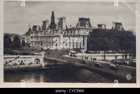 Das Rathaus von Paris in eine alte Postkarte Stockfoto