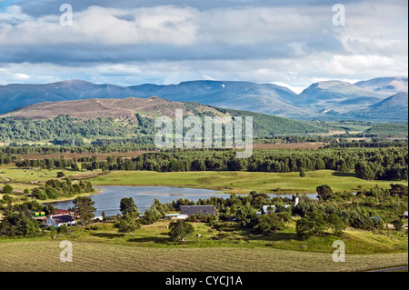 Cairn Gorm Berg (links) und Speyside von oben Avielochan nördlich von Aviemore Highland Schottland gesehen Stockfoto