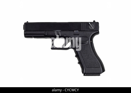 Schwarze Pistole Glock-18 Modell isoliert auf weiss Stockfoto