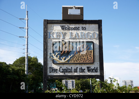 Willkommen Sie bei Key Largo Tauchgang Hauptstadt der Welt-Roadsign-Florida Keys-usa Stockfoto
