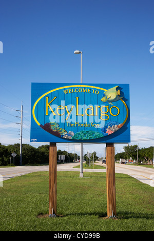 Willkommen Sie bei Key Largo Roadsign Florida Keys usa Stockfoto