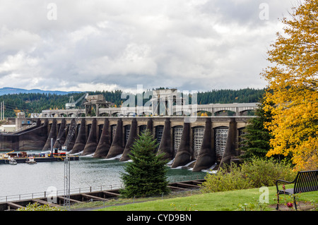 Die Bonneville Dam auf dem Columbia River, Columbia River Gorge, Multnomah County, Oregon, USA Stockfoto