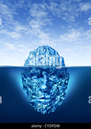 Erforschung und Entdeckung-Konzept mit einem Eisberg schwimmt auf einem blauen Ozean und die Unterwasser Teil des gefrorenen Eises ist in th Stockfoto
