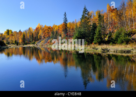 Herbstliche Spiegelungen im Junction Creek, Greater Sudbury, Ontario, Kanada Stockfoto