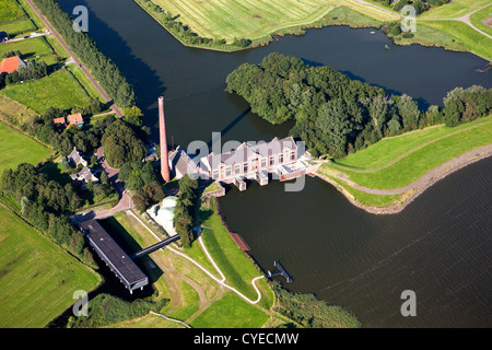 Die Niederlande, Lemmer, dampfbetriebenen Pumpen-Engine namens der Ir.D.F. Woudagemaal, UNESCO-Weltkulturerbe. Luft. Stockfoto