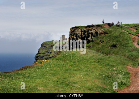 Cliffs of Moher in die Burren-Region, im County Clare und im Hintergrund ist O'Brien es Turm. Stockfoto