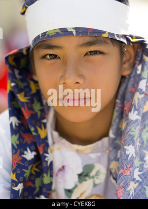 Kleiner Junge am Mushaama Erntefest Hateruma Insel Yaeyamas, Okinawa, Japan Stockfoto