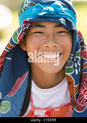 Kleiner Junge am Mushaama Erntefest Hateruma Insel Yaeyamas, Okinawa, Japan Stockfoto