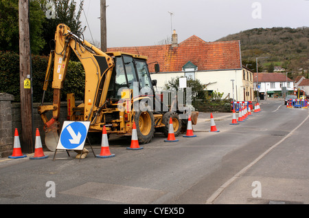 Straße arbeitet in Cheddar Somerset, England, UK Stockfoto