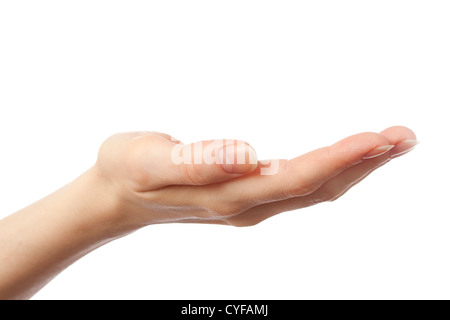 Weibliche Hand auf weißem Hintergrund Stockfoto