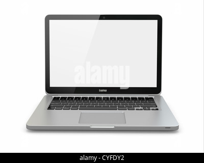 Aluminium Laptop auf weißem Hintergrund. Dreidimensionales Bild. Stockfoto