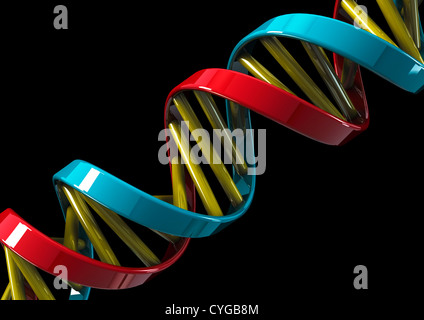 DNA-Doppelhelix-Modell auf schwarzem Hintergrund - 3D Rendern - Konzept Bild Stockfoto