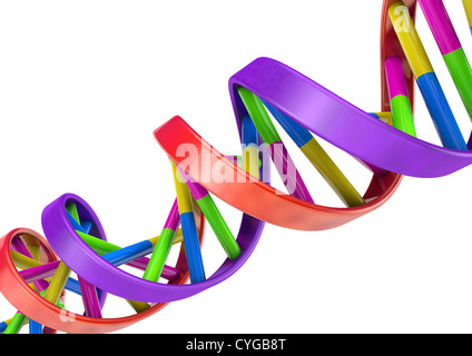 DNA-Doppelhelix-Modell auf weißem Hintergrund - 3D Rendern - Konzept Bild Stockfoto