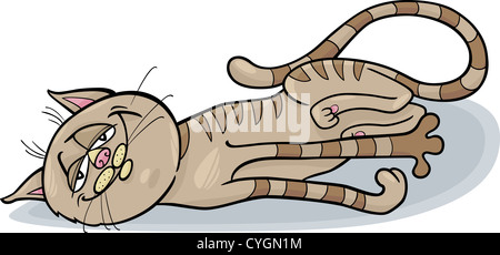 Cartoon Illustration glücklich schläfrig Tabby Katze Stockfoto