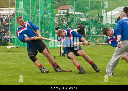 Bei einem schottischen Highland Games in einer "Tug Of War" teilnehmenden Mannschaften Stockfoto