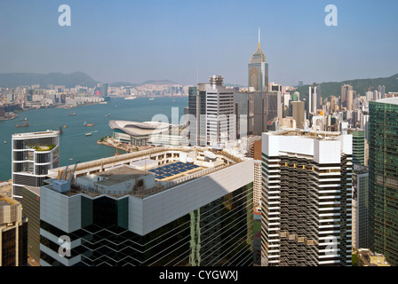 Überblick über Hong Kong Harbour und Central Business District Stockfoto