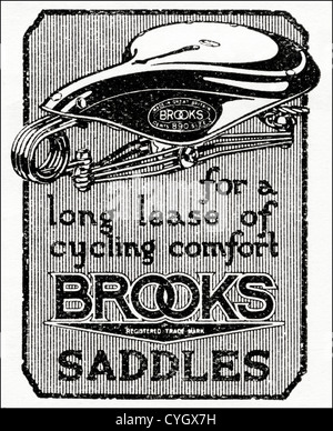 Original 1920er Jahre Vintage print Werbung von englischen Zeitschriftenwerbung Fahrrad-Sättel von Brooks Stockfoto