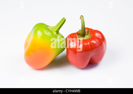 Zwei süße Paprika "Minibell" isolated on white Background. Stockfoto