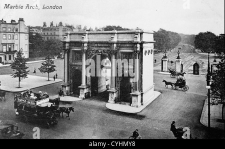 Park Lane, Marble Arch London 1900s Großbritannien. Blick nach Süden in den Hyde Park 1910 Stockfoto