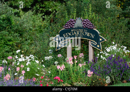 Herzlich Willkommen Sie in Edgartown Zeichen, Martha's Vineyard, Massachusetts, USA Stockfoto