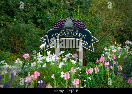 Herzlich Willkommen Sie in Edgartown Zeichen, Martha's Vineyard, Massachusetts, USA Stockfoto