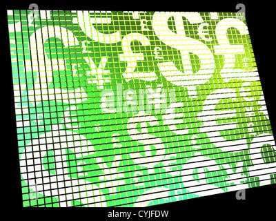 Währungssymbole auf Compter Bildschirm zeigt Wechselkurs und Finanzen Stockfoto