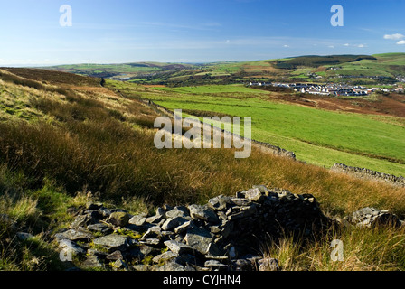 Landschaft in der Nähe von Porth im Rhondda Tal vom Mynydd y Glyn in der Nähe von Pontypridd, South Wales. Stockfoto