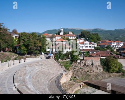 c. 2000 Jahre alten griechischen/römischen Amphitheater, in die UNESCO-geschützte Stadt Ohrid, Mazedonien. Stockfoto