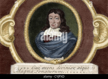 John Milton (1608-1674). Britischer Dichter. Farbige Gravur. des 19. Jahrhunderts. Stockfoto
