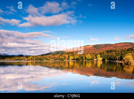 Im Herbst leuchtet die Bäume am Loch Lomond von den Ufern des Milarrochy Bay aus gesehen Stockfoto