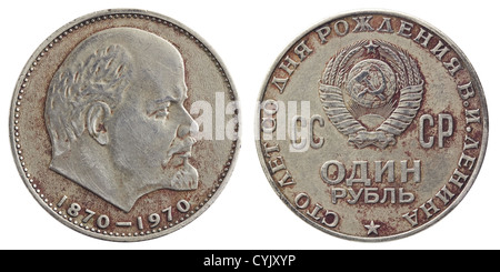 Jubiläum eines sowjetischen Rubel. 100 Jahre Lenin Geburtstag. Stockfoto