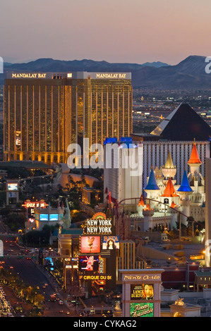 Luftaufnahme des Las Vegas strip Skyline bei Nacht, Nevada. Stockfoto