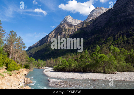 Valle de Pineta; Pyrenäen; Spanien; Cinca Fluss; Stockfoto