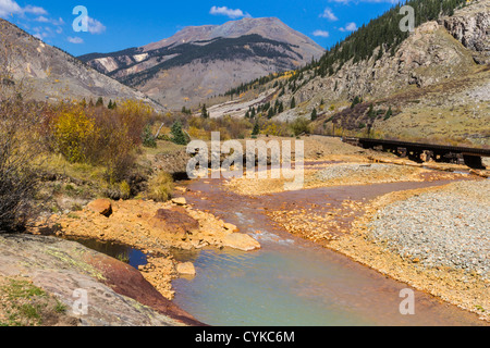 Animas River Railroad Bridge nur aus Silverton auf der Durango ein Silverton Narrow Gauge Railroad. Stockfoto