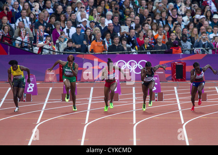 Start der Frauen 100-Meter-Halbfinale bei den Olympischen Sommerspielen 2012 in London Stockfoto