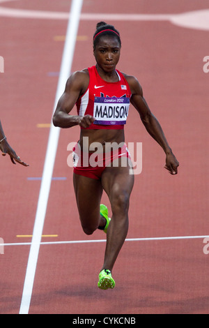 Tianna Madison (USA) im Wettbewerb mit den Frauen 100 Meter Halbfinale bei den Olympischen Sommerspielen 2012 in London Stockfoto